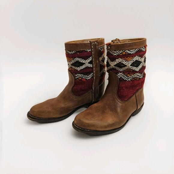 Vintage Kilim Leather Boots Handmade Moroccan Tapestry Size 8 Turk Festival - Picture 3 of 15